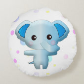Cute Little Blue Boy Elephant Rond Kussen (Achterkant)