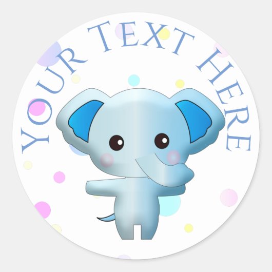 Cute Little Blue Boy Elephant Ronde Sticker (Voorkant)