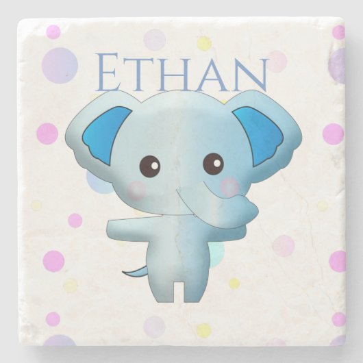 Cute Little Blue Boy Elephant Stenen Onderzetter (Voorkant)