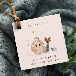 Cute Little Blush Zee Mermaid Girl Baby shower Bedankjes Labels