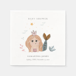 Cute Little Blush Zee Mermaid Girl Baby shower Servet