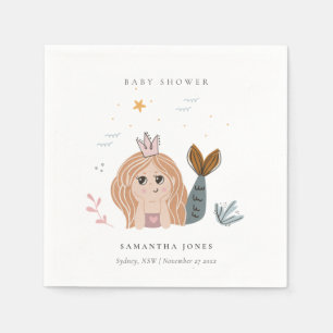 Cute Little Blush Zee Mermaid Girl Baby shower Servet