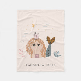 Cute Little Blush Zee Mermaid Waterverf Girl Fleece Deken