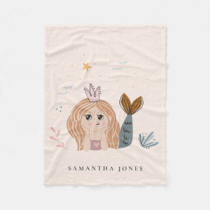 Cute Little Blush Zee Mermaid Waterverf Girl Fleece Deken