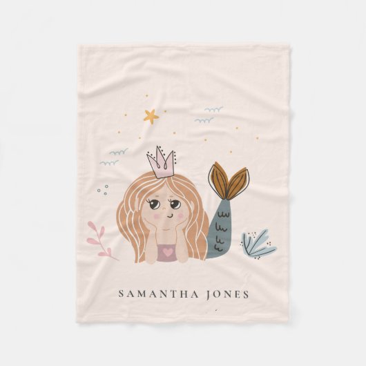 Cute Little Blush Zee Mermaid Waterverf Girl Fleece Deken (Voorkant)