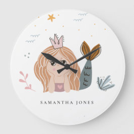 Cute Little Blush Zee Mermaid Waterverf Girl Grote Klok