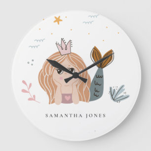 Cute Little Blush Zee Mermaid Waterverf Girl Grote Klok