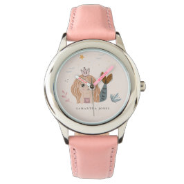 Cute Little Blush Zee Mermaid Waterverf Girl Horloge