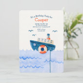 Cute Little Boat Birthday Party Kaart (Staand voorkant)