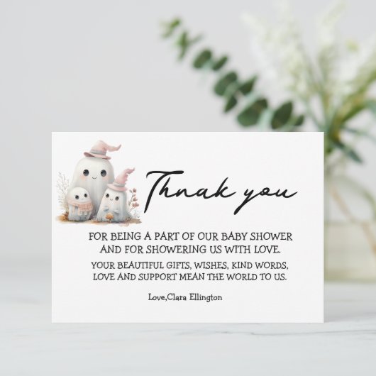 cute little boo girl First Halloween Baby shower RSVP Kaartje (Staand voorkant)