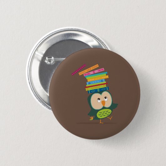 Cute little book owl ronde button 5,7 cm (Voorkant /achterkant)