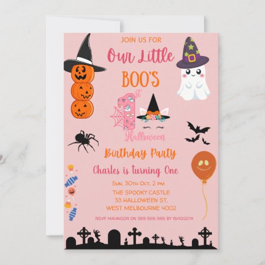 Cute Little Boos First Halloween Birthday Party Kaart (Voorkant)
