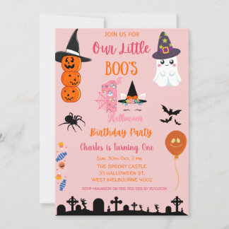 Cute Little Boos First Halloween Birthday Party Kaart