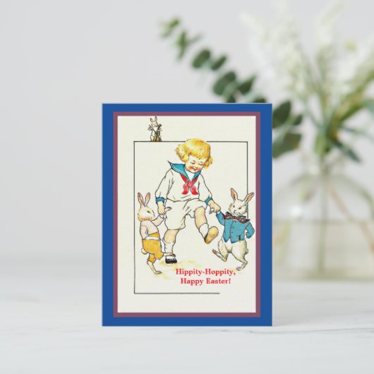 Cute  Little Boy and Easter Bunny copy Briefkaart (Staand voorkant)
