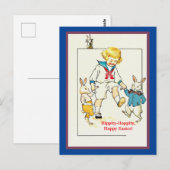 Cute  Little Boy and Easter Bunny copy Briefkaart (Voorkant / Achterkant)