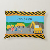 Cute Little Boy Construction Vehicle Monogrammed Accent Kussen (Achterkant)