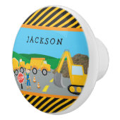 Cute Little Boy Construction Vehicle Monogrammed Keramische Knop (Rechts)