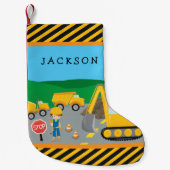 Cute Little Boy Construction Vehicle Monogrammed Kleine Kerstsok (Voorkant)