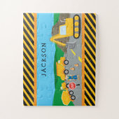 Cute Little Boy Construction Vehicle Monogrammed Legpuzzel (Verticaal)