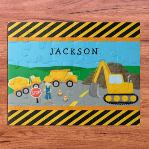 Cute Little Boy Construction Vehicle Monogrammed Legpuzzel