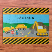 Cute Little Boy Construction Vehicle Monogrammed Legpuzzel