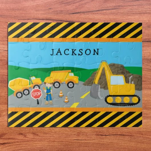 Cute Little Boy Construction Vehicle Monogrammed Legpuzzel