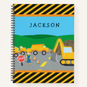 Cute Little Boy Construction Vehicle Monogrammed Notitieboek (Voorkant)