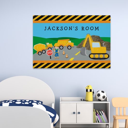 Cute Little Boy Construction Vehicle Monogrammed Poster