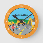 Cute Little Boy Construction Vehicle Monogrammed Ronde Klok (Voorkant)