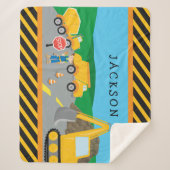 Cute Little Boy Construction Vehicle Monogrammed Sherpa Deken (Voorkant)