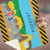Cute Little Boy Construction Vehicle Monogrammed Sherpa Deken