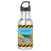 Cute Little Boy Construction Vehicle Monogrammed Waterfles (Voorkant)
