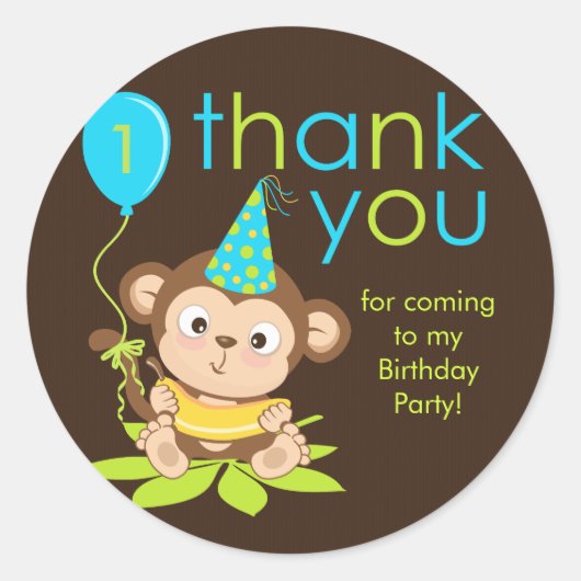 Cute Little Boy Monkey Bedankt Sticker (Voorkant)
