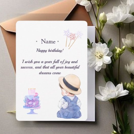 Cute Little Boy Personalized Birthday Card for Son Bedankkaart