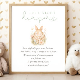 Cute Little Bunny Baby Shower Late Night Luiers Poster
