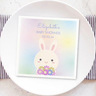 Cute Little Bunny & Flowers Baby Girl Shower Party Servet