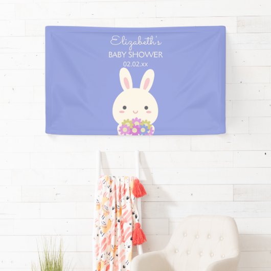 Cute Little Bunny & Flowers Baby Girl Shower Party Spandoek (Insitu)