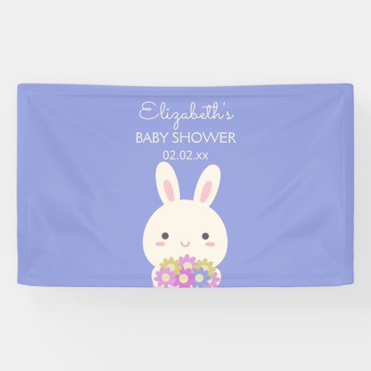 Cute Little Bunny & Flowers Baby Girl Shower Party Spandoek (Horizontaal)