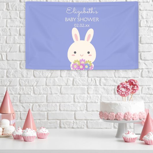 Cute Little Bunny & Flowers Baby Girl Shower Party Spandoek