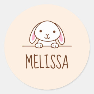 Cute Little Bunny Peking boven Custom Name 2 Ronde Sticker