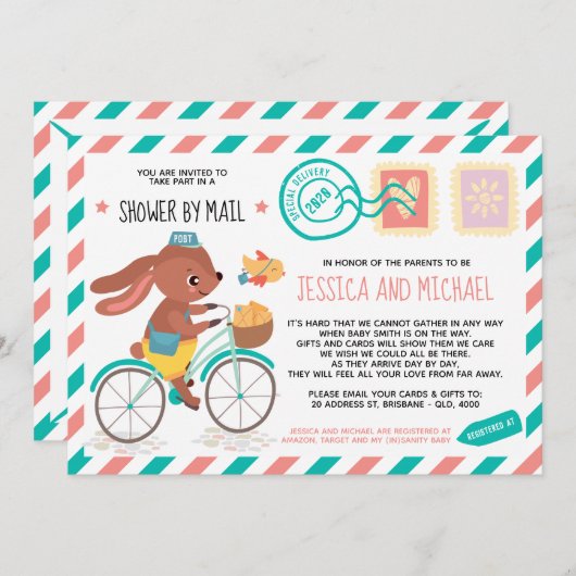 Cute Little Bunny Postman | Baby shower per post Kaart (Voorkant / Achterkant)