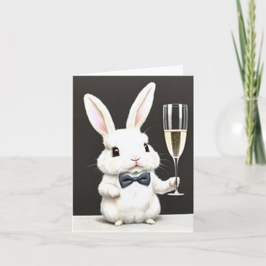 Cute Little Bunny Rabbit met Champagne Kaart (Voorkant)