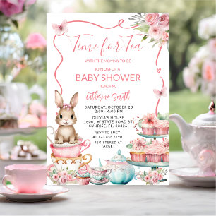 Cute Little Bunny Rabbit Thee Feest Baby Shower Kaart