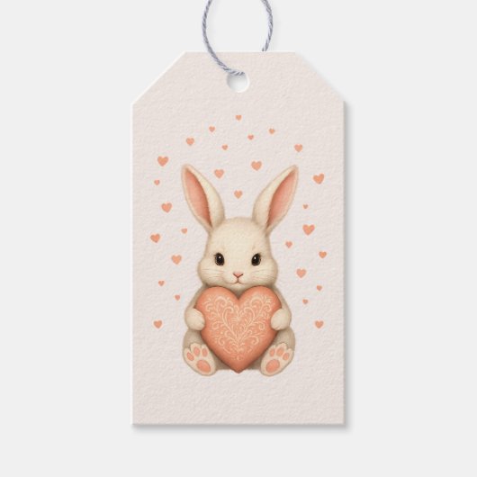 Cute Little Bunny with Heart on Soft Blush Cadeaulabel (Voorkant)