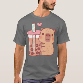 Cute Little Capybara Hugs Bubble Tea T-shirt