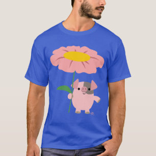 Cute Little Cartoon Varken Met Cadeau (Roze) T-shi T-shirt
