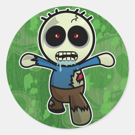 Cute Little Cartoon Zombie Ronde Sticker (Voorkant)