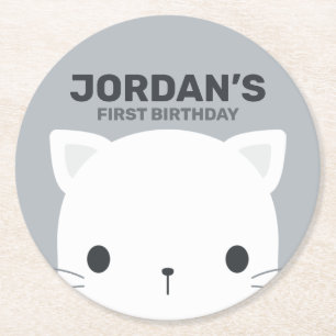 Cute Little Cat Birthday Ronde Kartonnen Onderzetter