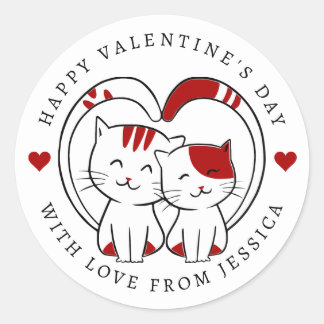 Cute Little Cats Happy Valentine's Day Ronde Sticker