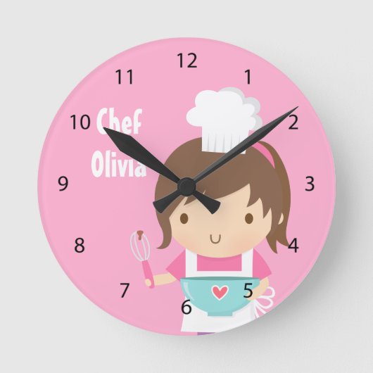 Cute Little Chef Baker Girls Room Decor Ronde Klok (Voorkant)